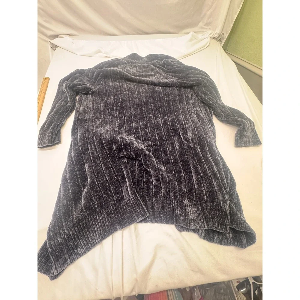 Gianni Bini Gray‎ Chenille Ribbed Open Front Longline Cardigan Sweater Small
